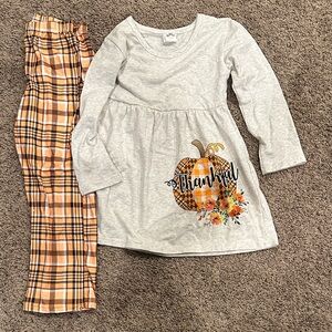 Mía Belle Girls Thankful long sleeve tonic shirt and plaid pants set